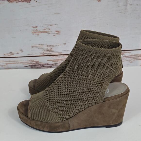 Eileen Fisher Warrick Brown Stretch Fly Knit Platform Wedge Sandals Size 8.5 - Picture 7 of 7